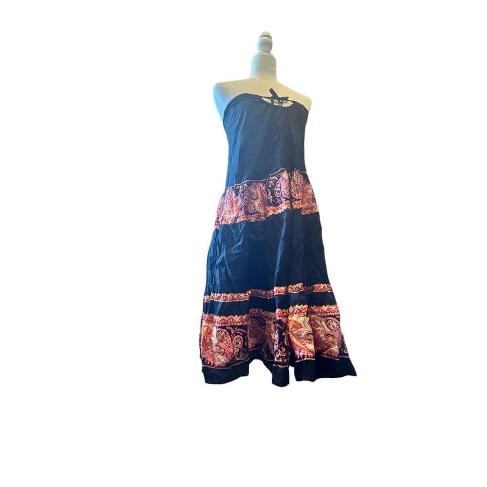 Angie Boho Strapless‎ Dress Black Pink Paisley Tiered Cotton Festival Tube Top M - Picture 9 of 10